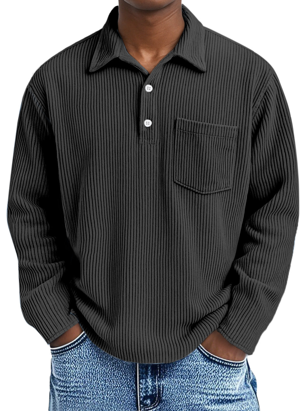 🎄 CLEARANCE SALE🔥Men's Simple Solid Color Pit Lapel Button Long Sleeve POLO Shirt
