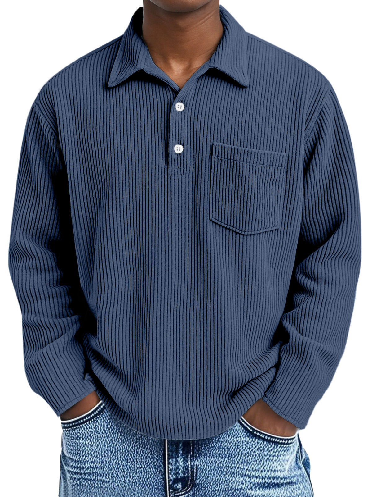 🎄 CLEARANCE SALE🔥Men's Simple Solid Color Pit Lapel Button Long Sleeve POLO Shirt