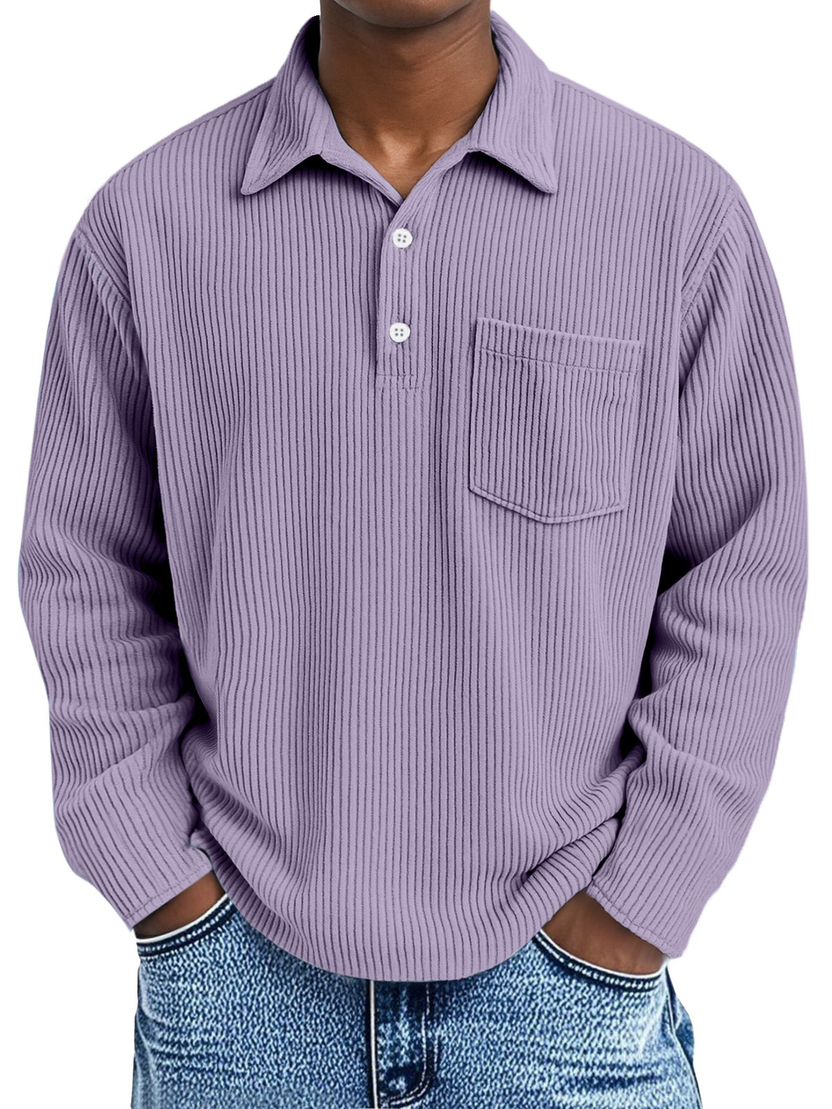 🎄 CLEARANCE SALE🔥Men's Simple Solid Color Pit Lapel Button Long Sleeve POLO Shirt