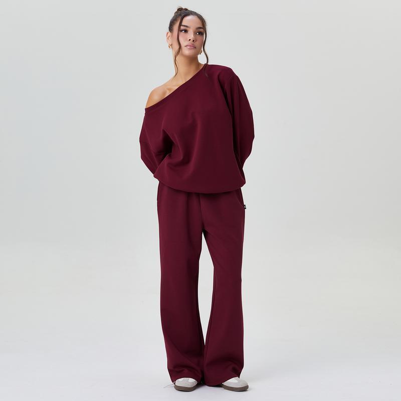 Women's casual solid color off-the-shoulder long-sleeved set