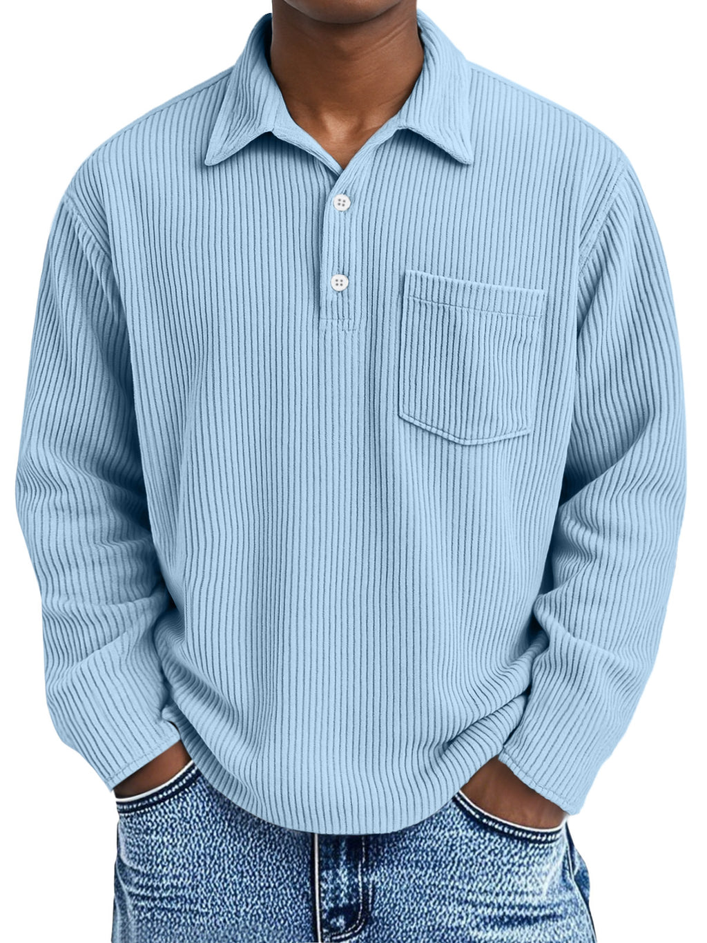 🎄 CLEARANCE SALE🔥Men's Simple Solid Color Pit Lapel Button Long Sleeve POLO Shirt