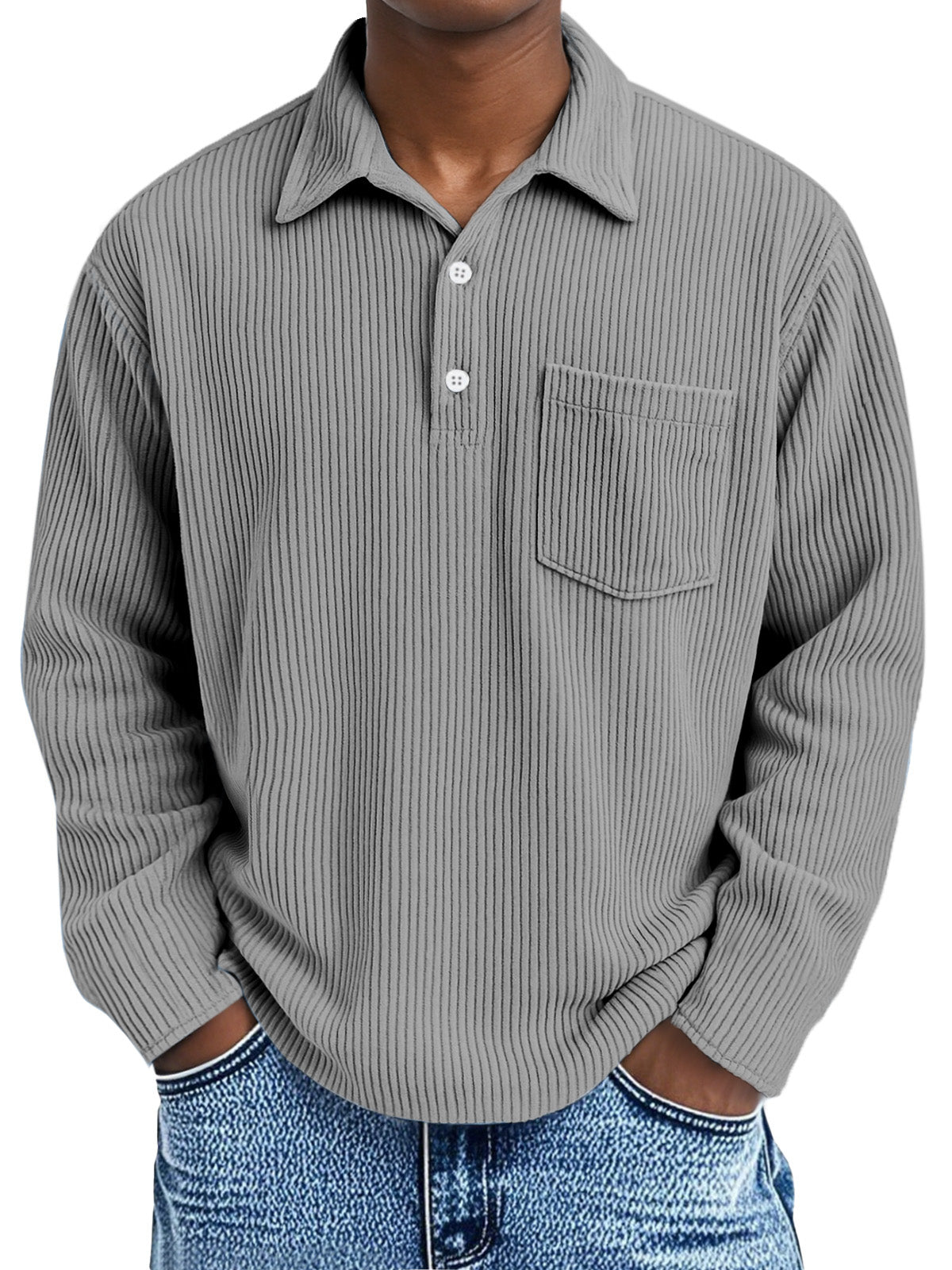 🎄 CLEARANCE SALE🔥Men's Simple Solid Color Pit Lapel Button Long Sleeve POLO Shirt