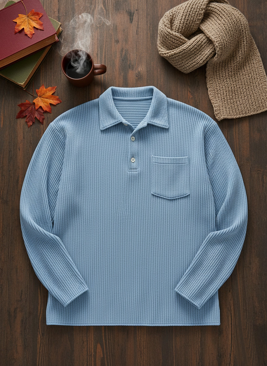 🎄 CLEARANCE SALE🔥Men's Simple Solid Color Pit Lapel Button Long Sleeve POLO Shirt
