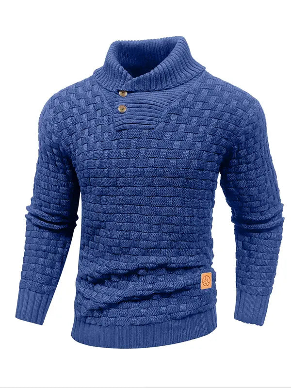 Men's Regular Textured Patched Detail Shawl Collar Sweater